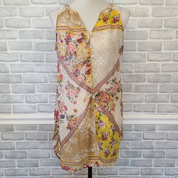 Fig & Flower Tops - Fig & Flower Anthropologie Top Sleeveless Swiss Dot Lace Chiffon Mixed Media Med